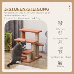 Kissan porrasteline ja raapimapuu, 3-portainen, juutti/plyysi, 45x40x48 cm, ruskea, enint. 5 kg