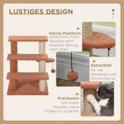 Kissan porrasteline ja raapimapuu, 3-portainen, juutti/plyysi, 45x40x48 cm, ruskea, enint. 5 kg