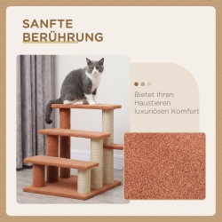 Kissan porrasteline ja raapimapuu, 3-portainen, juutti/plyysi, 45x40x48 cm, ruskea, enint. 5 kg