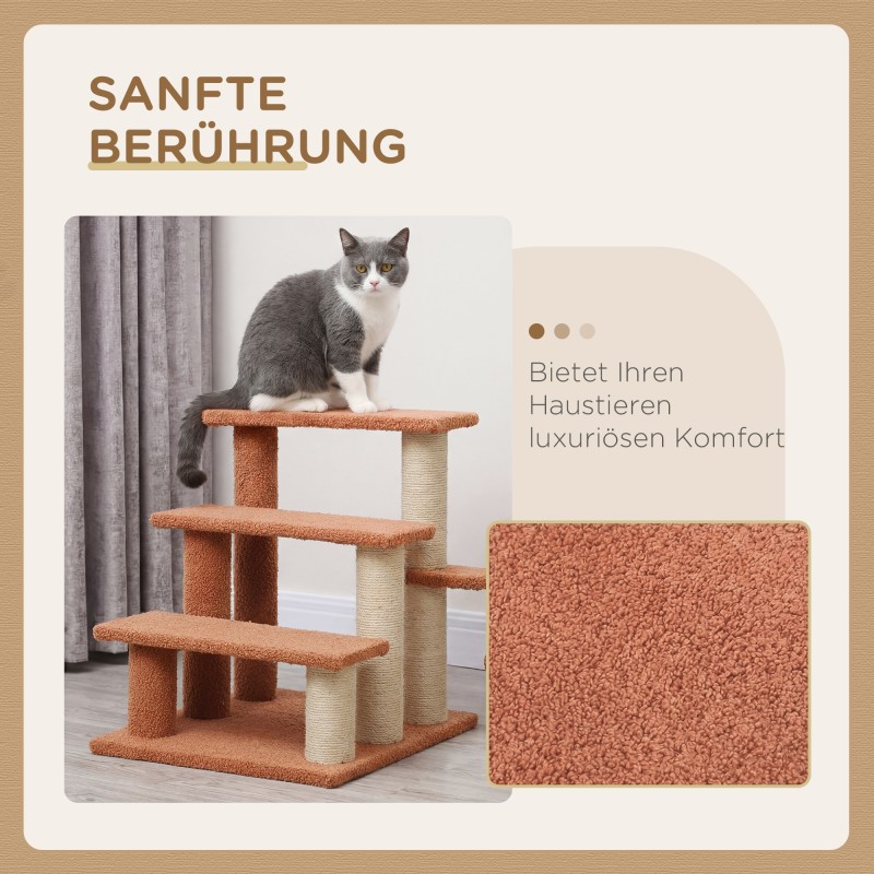 Kissan porrasteline ja raapimapuu, 3-portainen, juutti/plyysi, 45x40x48 cm, ruskea, enint. 5 kg