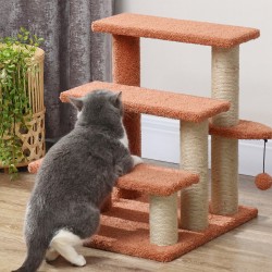 Kissan porrasteline ja raapimapuu, 3-portainen, juutti/plyysi, 45x40x48 cm, ruskea, enint. 5 kg