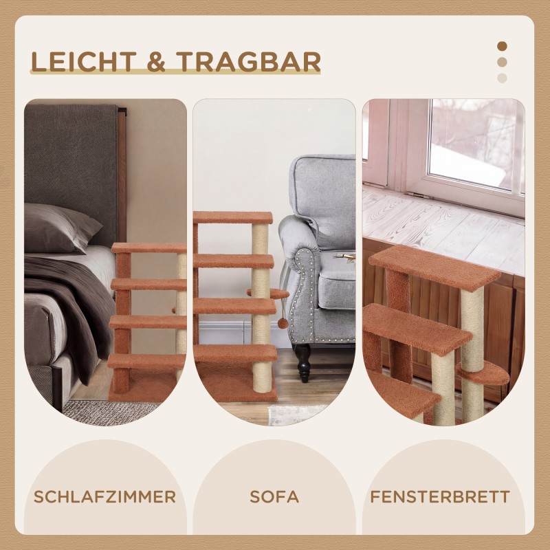 Kissan lemmikkiportaat ja raapimapuu, 4 tasoa, juutti ja plyysi, 60x40x64 cm, ruskea, enint. 5 kg