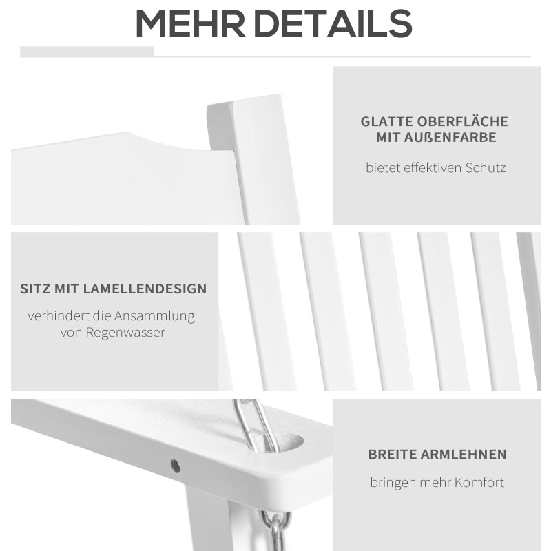 Kahden hengen puinen riippupenkki ulkokäyttöön, kuusipuu, 117 x 69 x 60 cm, valkoinen