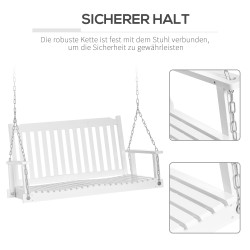 Kahden hengen puinen riippupenkki ulkokäyttöön, kuusipuu, 117 x 69 x 60 cm, valkoinen