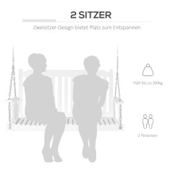 Kahden hengen puinen riippupenkki ulkokäyttöön, kuusipuu, 117 x 69 x 60 cm, valkoinen