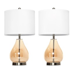 Pöytävalaisin 2 kpl setti pellavavarjostin ja meripihkanvärinen lasi E27 valkoinen hopea