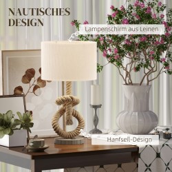 Pöytälamppu merihenkinen juuttiköysi ja kangasvarjostin USB-latausliitännällä 30x30x55 cm ruskea/kerma