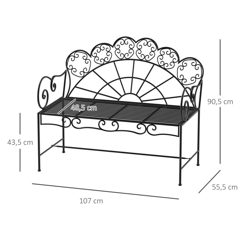 Puutarhapenkki 2 henkilölle ulkokäyttöön, metallia, 107 x 55,5 x 90,5 cm, musta