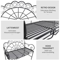 Puutarhapenkki 2 henkilölle ulkokäyttöön, metallia, 107 x 55,5 x 90,5 cm, musta