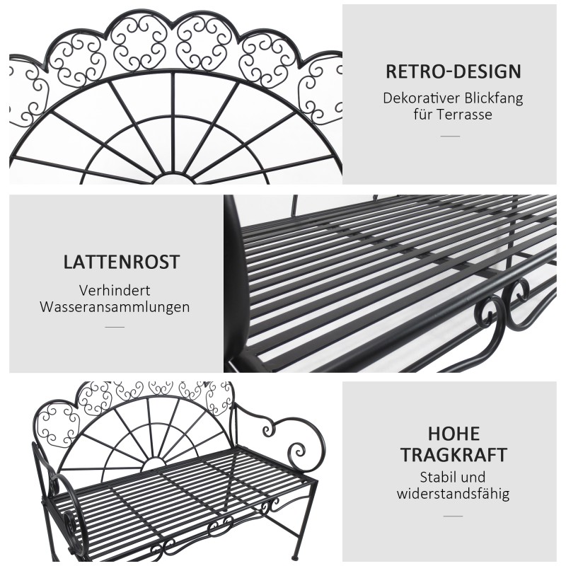 Puutarhapenkki 2 henkilölle ulkokäyttöön, metallia, 107 x 55,5 x 90,5 cm, musta
