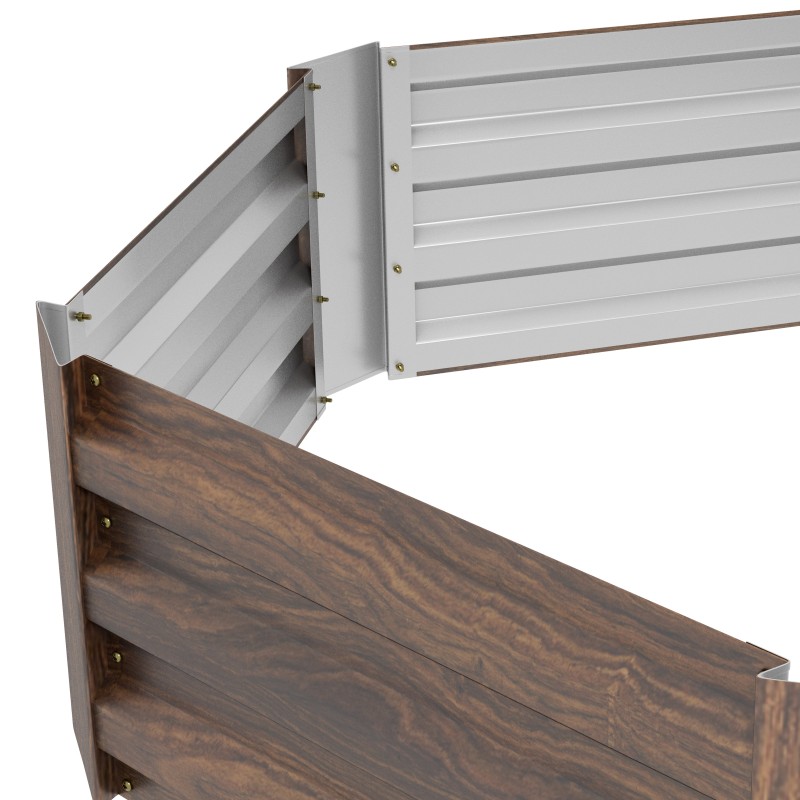 Metallinen kuusikulmainen viljelylaatikko / korkeapenkki, avoin pohja, 113 x 98 x 30 cm, tummanruskea