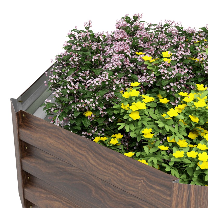 Metallinen kuusikulmainen viljelylaatikko / korkeapenkki, avoin pohja, 113 x 98 x 30 cm, tummanruskea