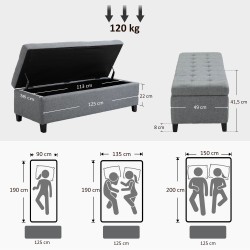 Säilytyspenkki eteiseen nappitikkauksella 125 x 49 x 41,5 cm harmaa