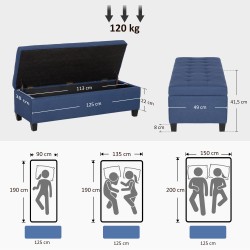 Säilytyspenkki eteiseen leinenimitaattia 125 x 49 x 41,5 cm sininen