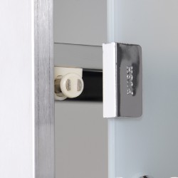 Lääkekaappi seinälle, lukittava ruostumaton teräs, 3 tasoa, lasiovi, 25 x 12 x 48 cm, hopea