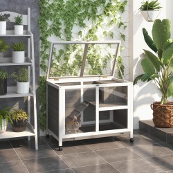 Pieneläinhäkki 2 tasoa kuusipuuta 91,5x53,3x73 cm harmaa, pyörillä, sisäkäyttöön