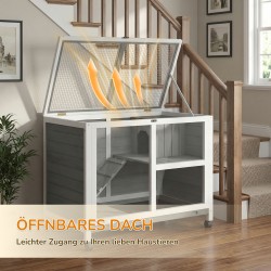 Pieneläinhäkki 2 tasoa kuusipuuta 91,5x53,3x73 cm harmaa, pyörillä, sisäkäyttöön