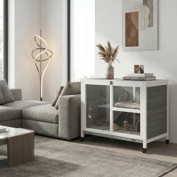 Pieneläinhäkki 2 tasoa kuusipuuta 91,5x53,3x73 cm harmaa, pyörillä, sisäkäyttöön