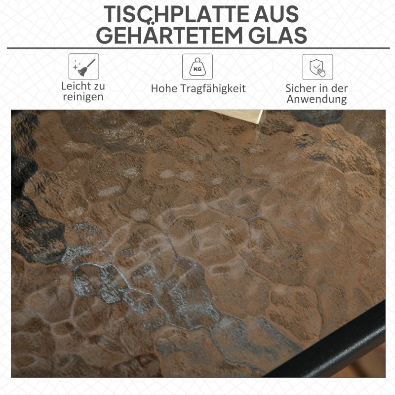 Ulkopöytä aurinkovarjolle karkaistu lasi ja metallirunko 76x76x72 cm musta