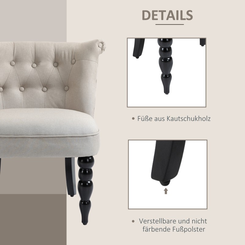 Vintage nojatuoli pellavaa ja kumipuuta 67 x 67 x 78 cm beige/musta