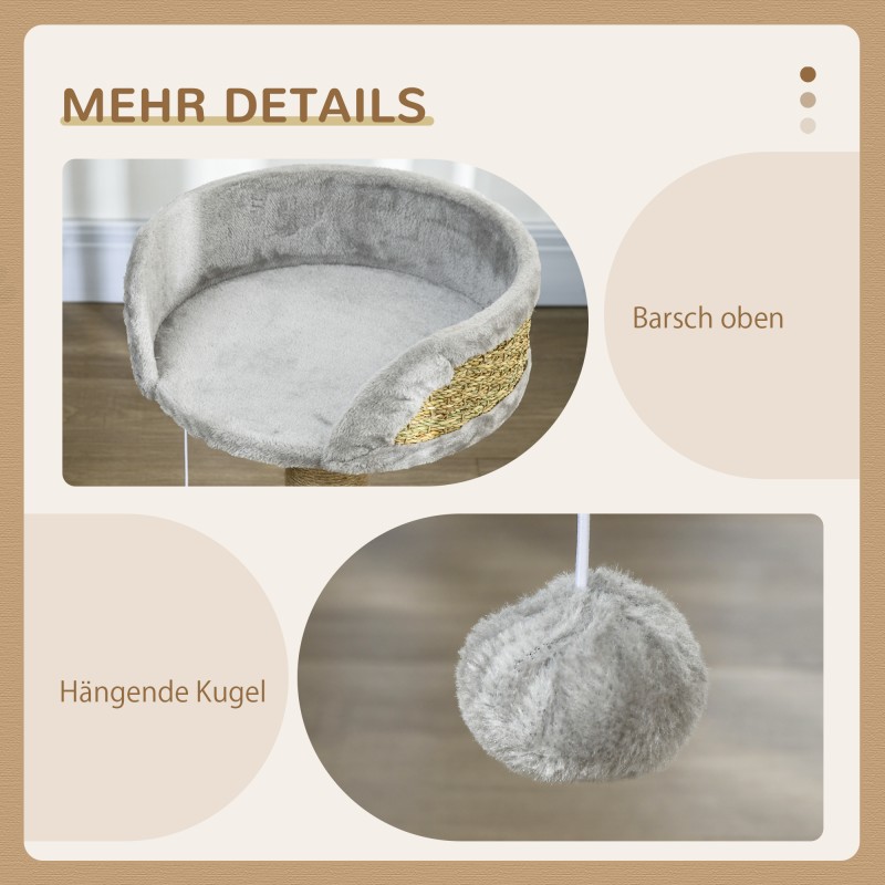 Kissan raapimapuu pedillä ja leikkipallolla, lastulevy/plyyshi, 40 x 40 x 49 cm, harmaa