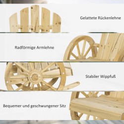 Keinutuoli ulkokäyttöön, rustiikkinen vaununpyörädesign, kuusipuu, natur, 68 x 88 x 92 cm