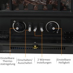 Sähkötakka lämmitystoiminnolla ja LED-liekkiefektillä 1000/2000 W, karkaistu lasi, musta