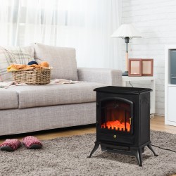 Sähkötakka lämmitystoiminnolla ja LED-liekkiefektillä 1000/2000 W, karkaistu lasi, musta