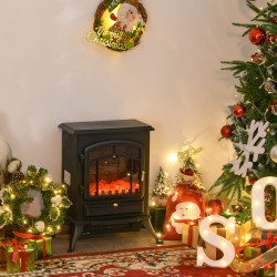 Sähkötakka lämmitystoiminnolla ja LED-liekkiefektillä 1000/2000 W, karkaistu lasi, musta