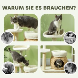 Kissan raapimispuu kissanluolalla ja leikkipallolla, luonnonruoko/sisal, 60 x 40 x 79 cm, kermanvaalea