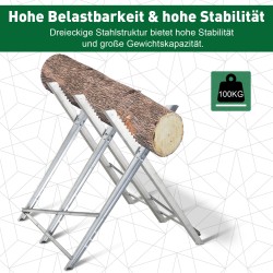 Taittuva tukkipukki polttopuille, metallia, 83 x 83 x 79 cm, kantavuus 100 kg, hopea