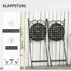 Parvekekalustesetti 2 hengelle, metallia ja keraamista mosaiikkia, pöytä Ø60 cm + 2 taittotuolia, monivärinen