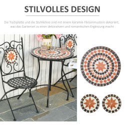 Parvekekalustesetti 2 hengelle, metallia ja keraamista mosaiikkia, pöytä Ø60 cm + 2 taittotuolia, monivärinen
