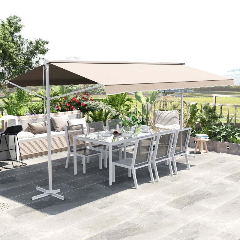 Vapaasti seisova terassikatos puutarhaan, metalli/polyesteri 450 x 340 cm, creme