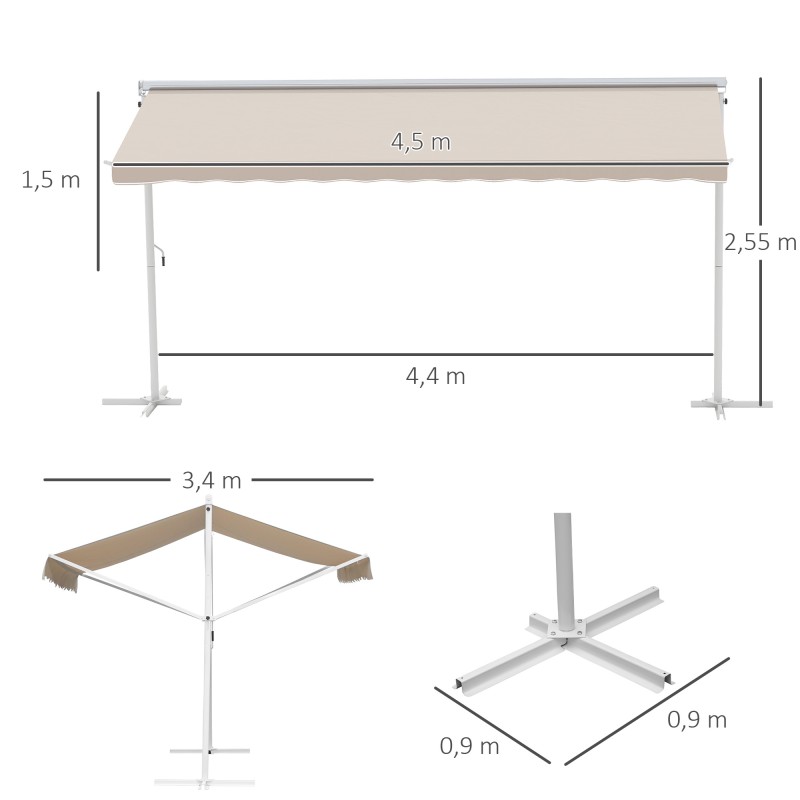 Vapaasti seisova terassikatos puutarhaan, metalli/polyesteri 450 x 340 cm, creme