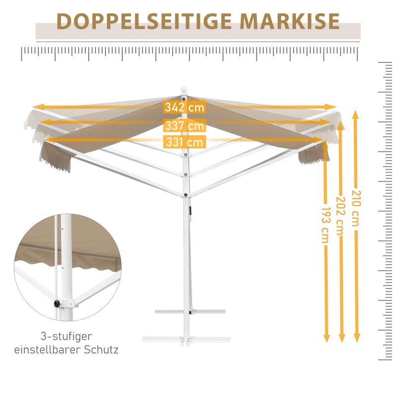 Vapaasti seisova terassikatos puutarhaan, metalli/polyesteri 450 x 340 cm, creme
