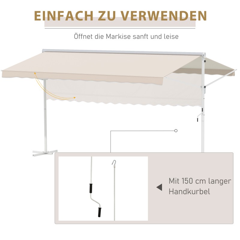 Vapaasti seisova terassikatos puutarhaan, metalli/polyesteri 450 x 340 cm, creme