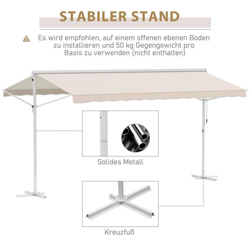 Vapaasti seisova terassikatos puutarhaan, metalli/polyesteri 450 x 340 cm, creme