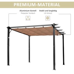 Terassikatos puutarhaan alumiinia 3 x 4 m, säädettävä kangaskatto, harmaa/ruskea