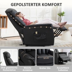 Sähkökäyttöinen lepotuoli nostotoiminnolla ja kallistuksella, keinonahkaa, 80 x 94 x 104 cm, musta
