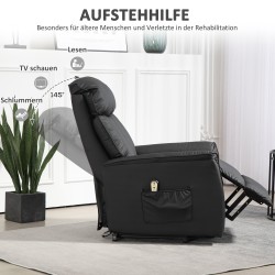 Sähkökäyttöinen lepotuoli nostotoiminnolla ja kallistuksella, keinonahkaa, 80 x 94 x 104 cm, musta