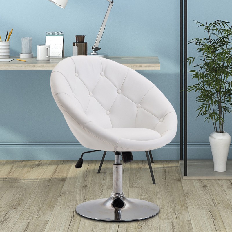 Lepotuoli olohuoneeseen keinonahkaa teräsjalustalla säädettävä istuinkorkeus valkoinen