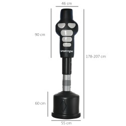 Vapaasti seisova nyrkkeilyn harjoitusnukke, säädettävä korkeus 178–207 cm, keinonahka, musta/harmaa/sininen