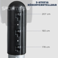Vapaasti seisova nyrkkeilyn harjoitusnukke, säädettävä korkeus 178–207 cm, keinonahka, musta/harmaa/sininen