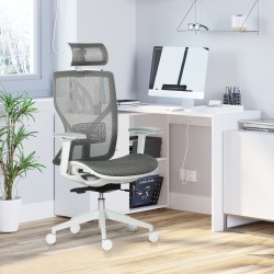 Ergonominen työtuoli ja pelituoli, mesh-verkko, säädettävä niskatuki, 3D-käsinojat, harmaa