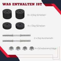 Käsipainosetti 30 kg teräs ja keinonahka, säädettävät levypainot, musta