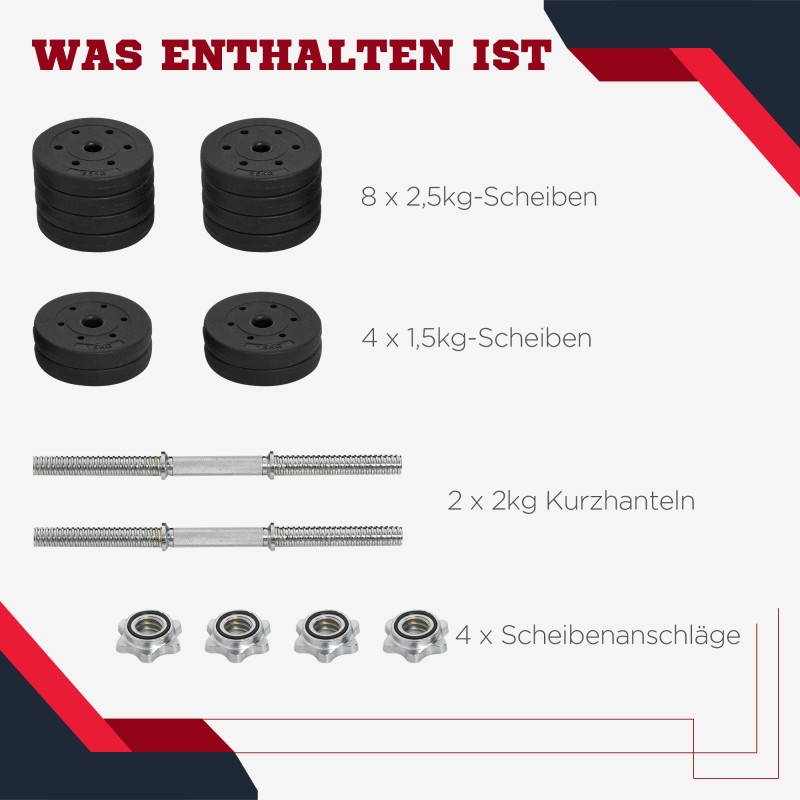 Käsipainosetti 30 kg teräs ja keinonahka, säädettävät levypainot, musta