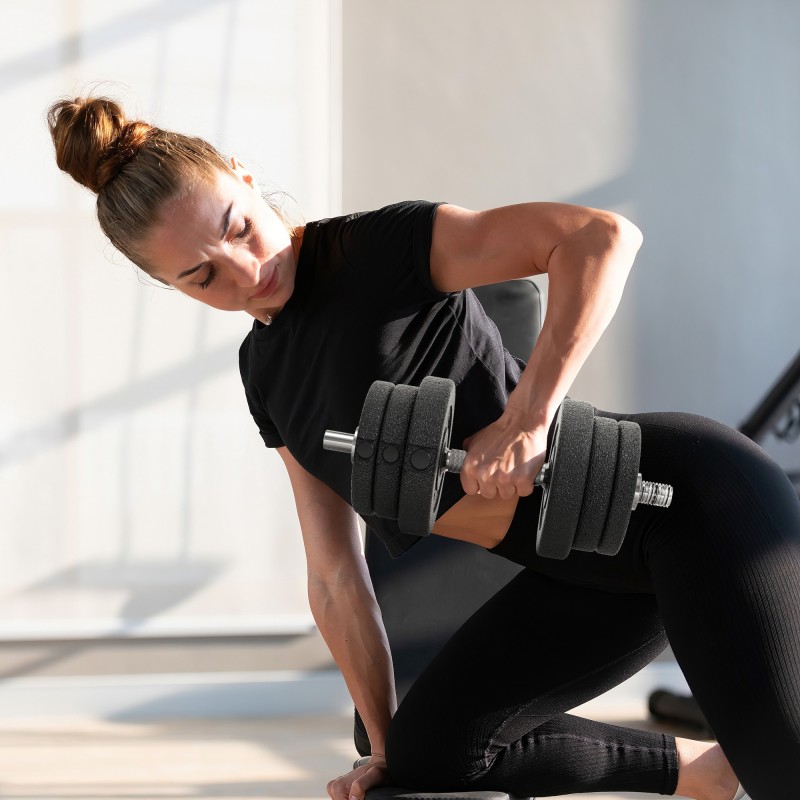 Säädettävä käsipainosetti 25 kg, teräs ja muovipinnoite, 2 tankoa ja 12 painolevyä, musta