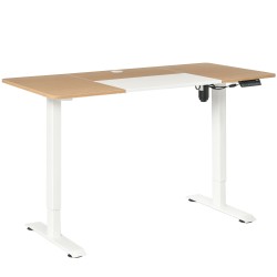Sähköinen korkeussäädettävä työpöytä 140 x 70 cm muistitoiminto valkoinen runko ja puunsävyinen taso