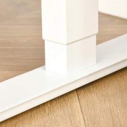 Sähköinen korkeussäädettävä työpöytä 140 x 70 cm, muistitoiminto, valkoinen runko ja puunsävyinen taso